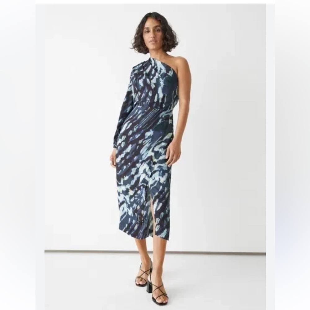 NWT & OTHER STORIES Women's One Sleeve Asymmetrical Blue Midi Dress Size 10